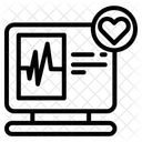Cardiologia batida no monitor com coração no botão  Ícone