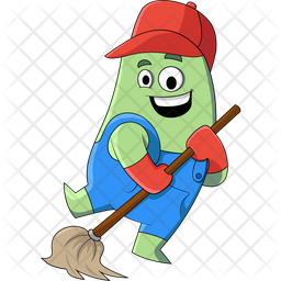 Cartoon Cleaning With Broom Icon - Download in Sticker Style Cartoon Cleaning With Broom Icon - Download in Sticker Style