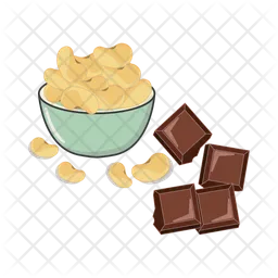 Cashew nuts in bowl with bar chocolate  Icon