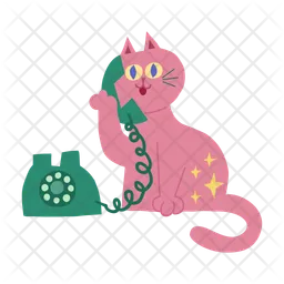 Cat calling telephone cartoon clipart  Icon