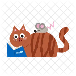 Cat reading book with mouse cartoon clipart  Icon