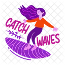 Catch Waves Surfing Surfboarding Icon