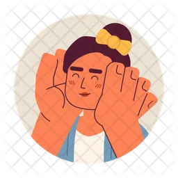 Caucasian young woman hands on cheeks smiling  Icon