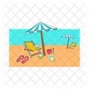 Chair with umbrella in beach  Icon