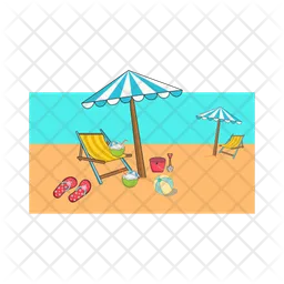 Chair with umbrella in beach  Icon