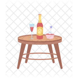 Champagne and cupcake on small table  Icon