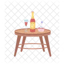 Champagne And Cupcake On Small Table Icon