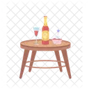 Champagne and cupcake on small table  Icon