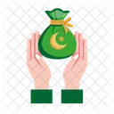 Charity hand with money bag  Icon