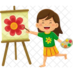 Cheerful Girl Is Painting  Icon