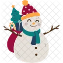 Cheerful Snowman with Gifts  Icon