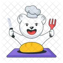 Chef Bear Eating Baguette Breakfast Bread Icon