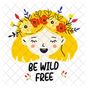 Chica Hippie Sonriente Feliz Icono