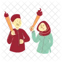 Two Childs Wake Up For Sahur With Torches Child Kid Icon