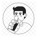 Chilling caucasian guy drinking through straw  アイコン