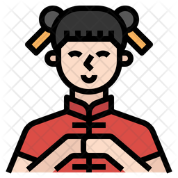 Chinese Girl Icon - Download in Colored Outline Style