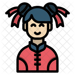 Chinese Girl Icon - Download in Colored Outline Style