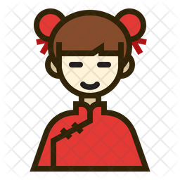 Chinese Woman Icon - Download in Colored Outline Style