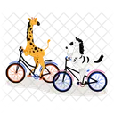 Zebra e girafa pedalando  Ícone