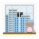 City view window with bear toy on sill  Icon