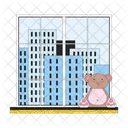 City view window with bear toy on sill  Icon