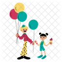 Clown giving a balloon to little girl  Icon