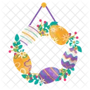 Colorful eggs and floral wreath  Icon