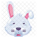 Conejo lindo animal expresión aburrida emoji vector. Cara de conejo salvaje con la boca abierta y los ojos entrecerrados. Desdén, duh, huh y emoción cansada. Ilustración de dibujos animados plana de emoticon de desprecio de mascota  Icono