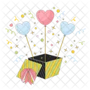 Confetti heart balloons out of gift box Icon