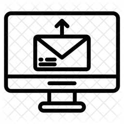 Correo y flecha en el monitor de la computadora.  Icono