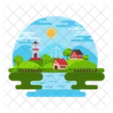 Farmhouse Village Landscape Countryside Icon