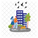 Couple Walking Outside Walking Man Icon