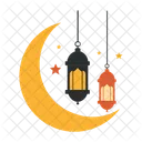 Crescent moon hanging with lantern  Icon