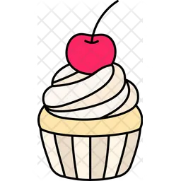 Cup cake with cherry and cream topping dessert  Icon