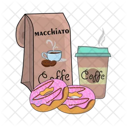 Cup cofee drink, package coffee with donuts  Icon