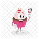 Mascota Del Logotipo De Cupcake Pose De Selfie Encantadora Icono