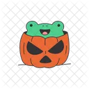 Cute cartoon frog in halloween pumpkin  Icon