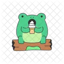 Cute cartoon frog with ice cream  Icon