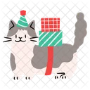 Cute cat carrying gift boxes  Icon