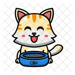 Cute Cat Eating Food Bowl  Icon