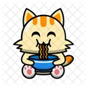 Cute Cat Eating Noodle Icon