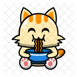 Cute Cat Eating Noodle  Icon
