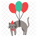 Cute cat floating with balloons party  Icon