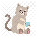 Cute cat holding coffee cup  Icon