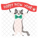 Cute cat holding happy new year sign  Icon