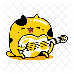 Cute Cat Mascot Playing Guitar  Icon