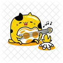 Cute Cat Mascot Playing Guitar Profession  Icon