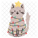 Cute cat with christmas lights  Icon