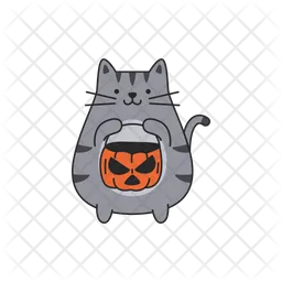 Cute cat with halloween pumpkin head  Icon