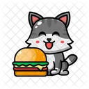 Cute Cate Eating Burger Icon